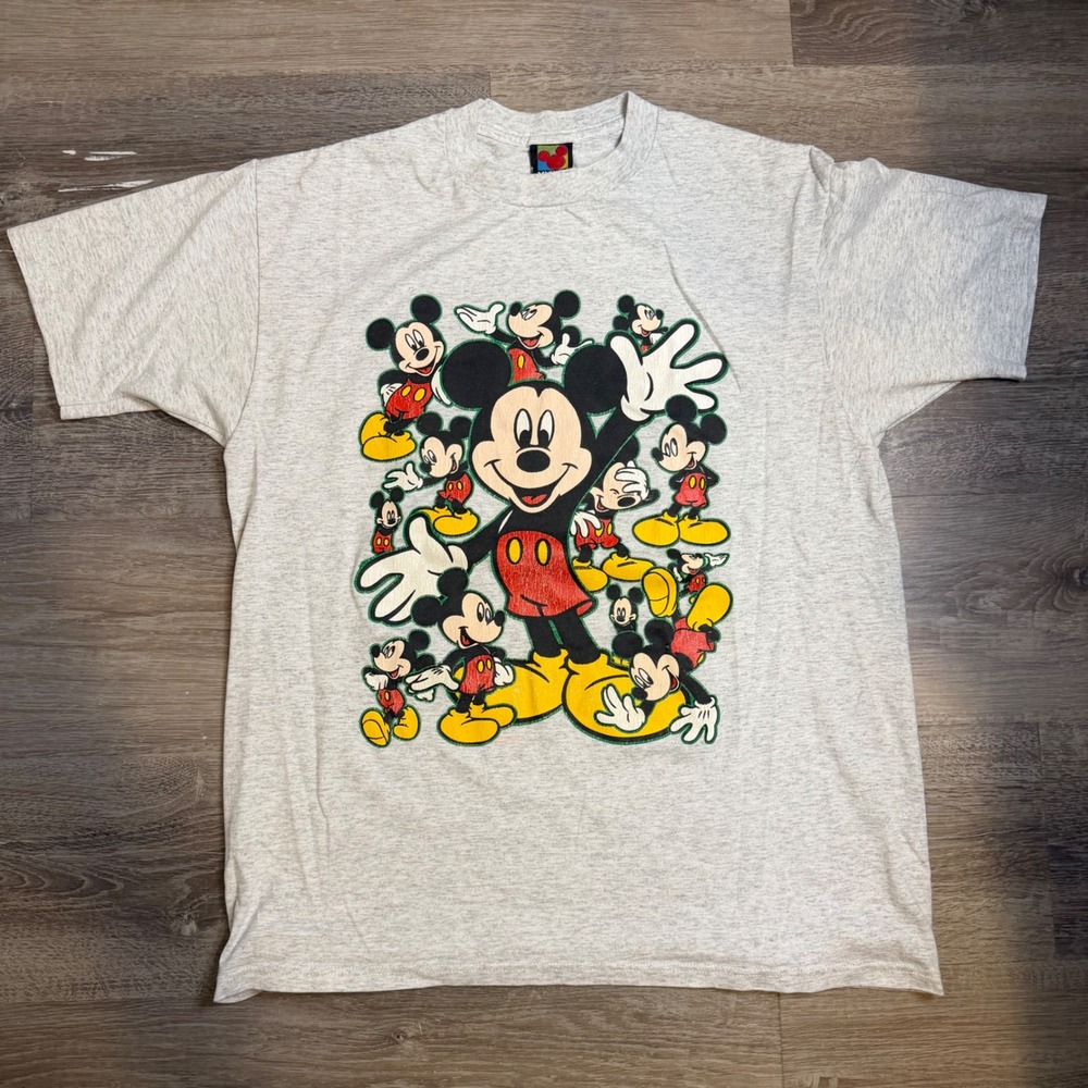 Vintage Mickey Mouse Graphic T-Shirt Heather Grey Disney Retro Tee Large
